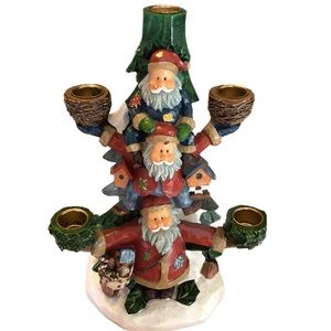 Vintage Stacked Santas Christmas Tree Candleholder